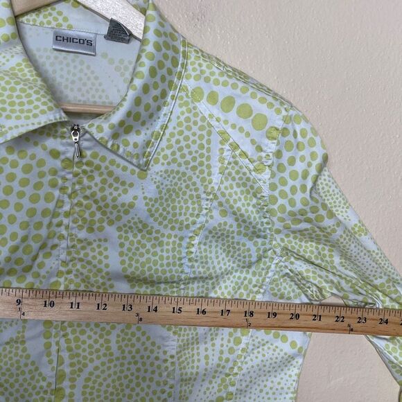 Chico's Jacket Women's Medium Yellow White Full Zip Collared Cotton blend Casual - Picture 8 of 9
